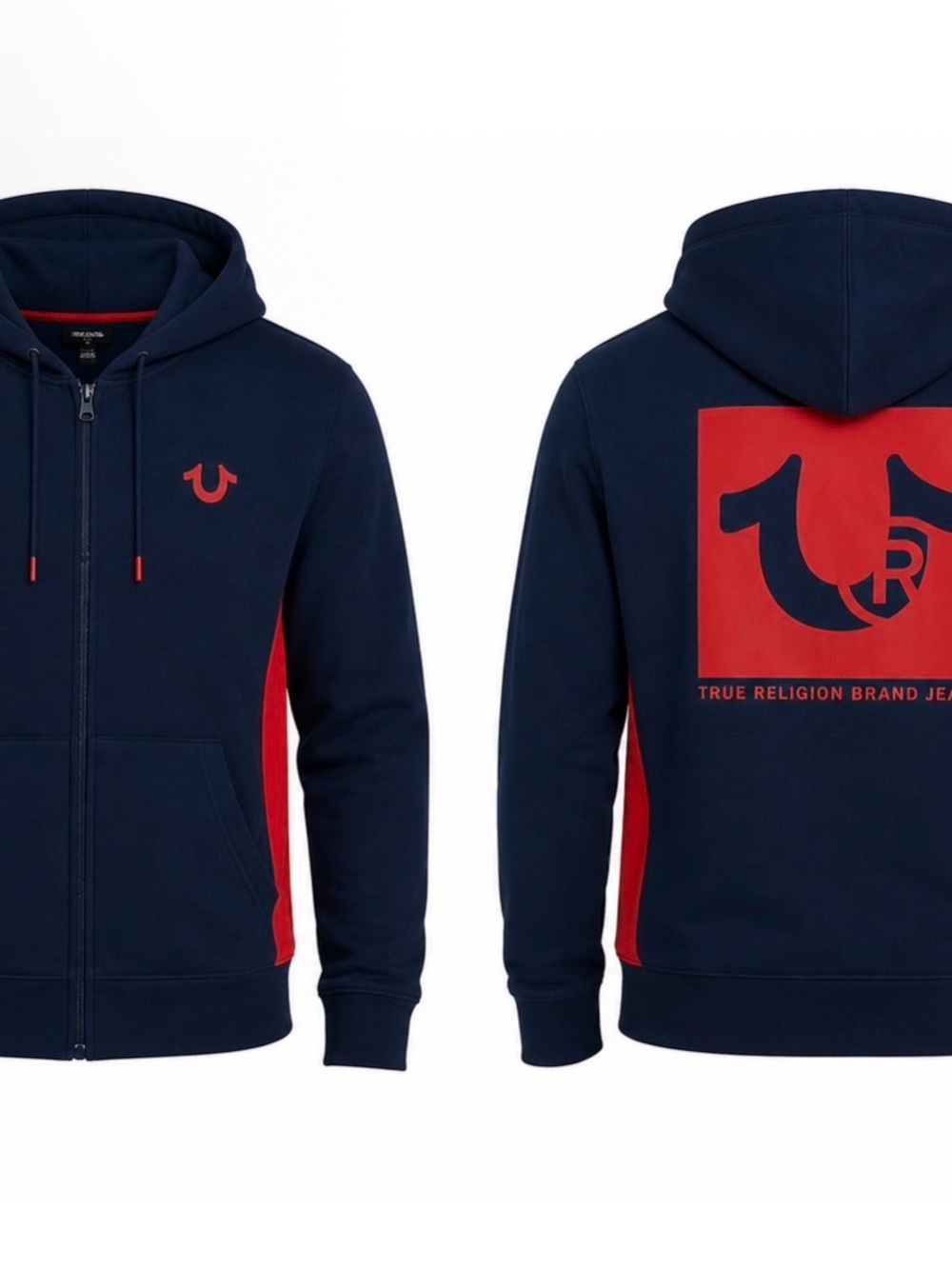 True Religion Navy & Red Zip-Up Men’s Hoodie, Size M